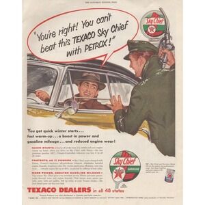 1955 Texaco Sky Chief Vintage Print Ad Mid Century Modern Gas Station Attendant